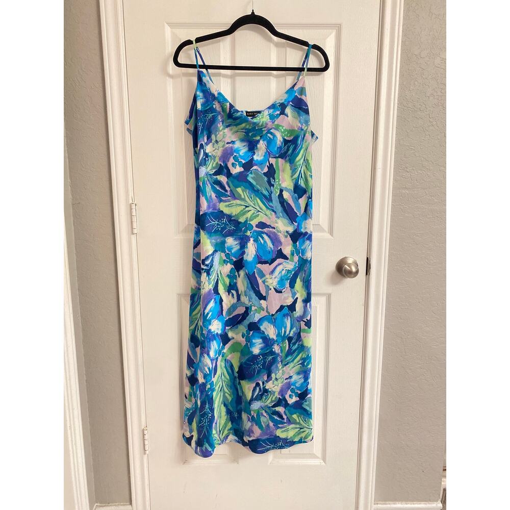 SARA MICHELLE Tropical Watercolor Slip Maxi Dress Size XL  Boho Y2K